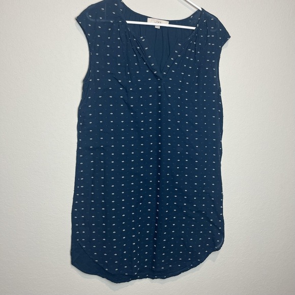 LOFT Dresses & Skirts - LOFT Dress Womens MP Petite Blue Polka Dot V Neck Sleeveless Shift Knee Length